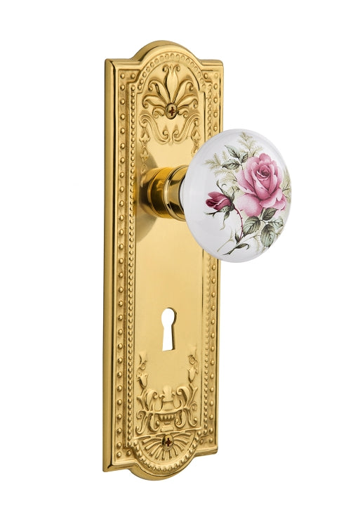 Nostalgic Warehouse Meadows Plate with White/Rose Porcelain Knob - Mortise Lock