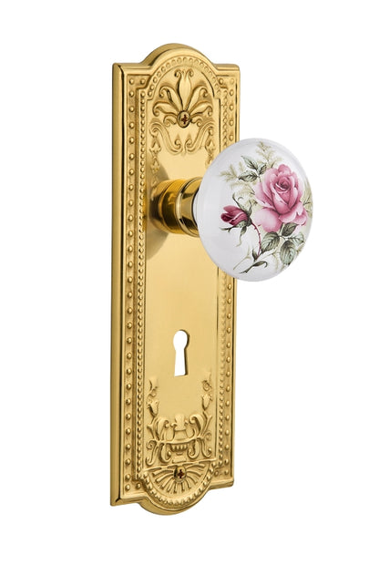Nostalgic Warehouse Meadows Plate with White/Rose Porcelain Knob - Mortise Lock