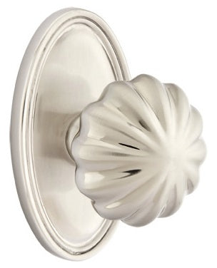 Emtek Melon Knob with Oval Rosette - Satin Nickel