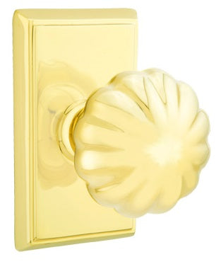 Emtek Melon Knob with Rectangular Rosette - Polished Brass