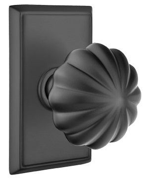 Emtek Melon Knob with Rectangular Rosette - Flat Black
