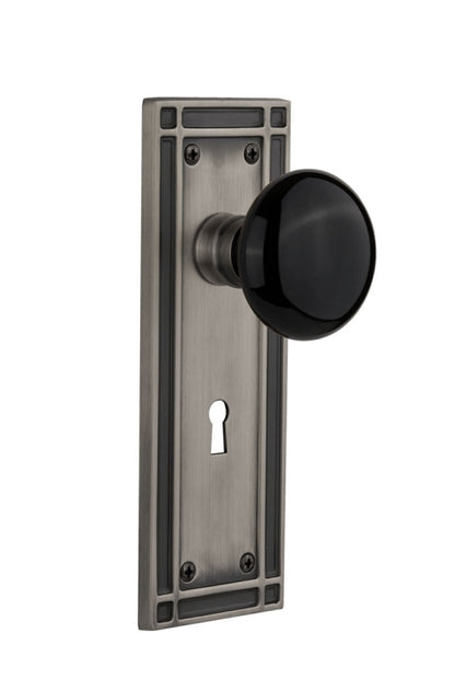 Nostalgic Warehouse Black Porcelain Knob with Mission Plate ( All Mortise Come W/ Keyhole )