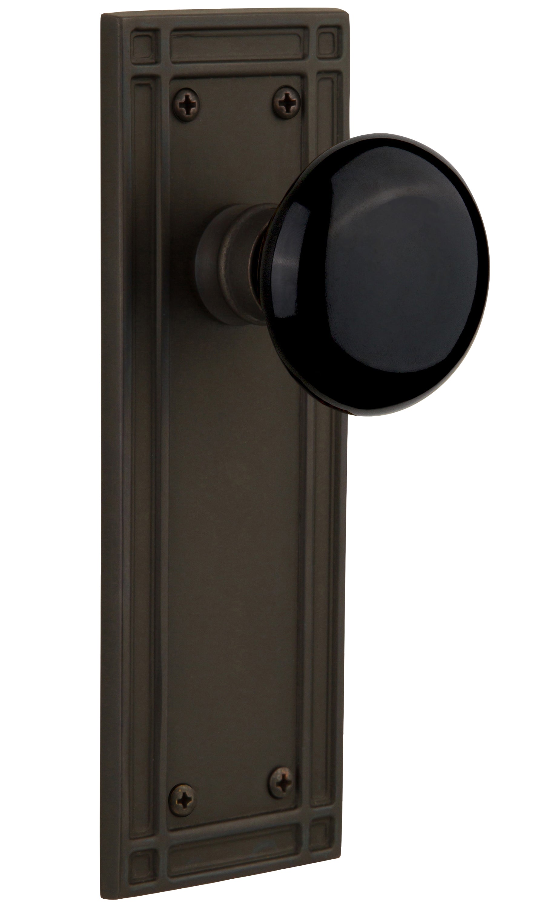 Nostalgic Warehouse Black Porcelain Knob with Mission Plate - Oil rubbed bronze ( All Mortise Come W/ Keyhole )