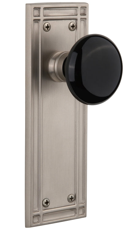 Nostalgic Warehouse Black Porcelain Knob with Mission Plate - Antique brass