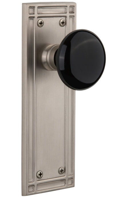 Nostalgic Warehouse Black Porcelain Knob with Mission Plate - Satin nickel ( All Mortise Come W/ Keyhole )