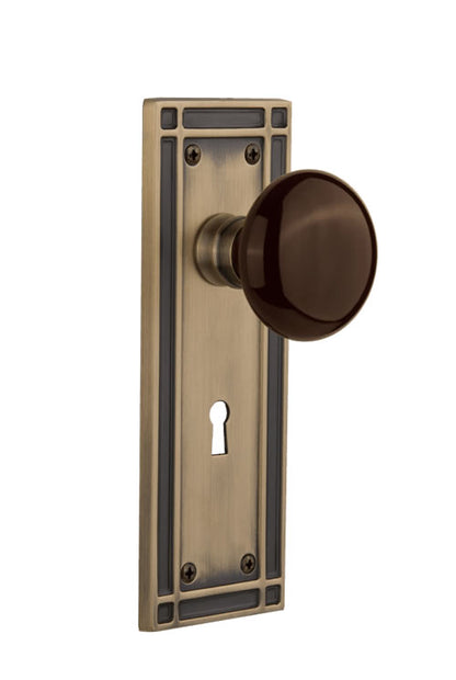 Nostalgic Warehouse Brown Porcelain Knob with Mission Plate ( All Mortise Come W/ Keyhole )