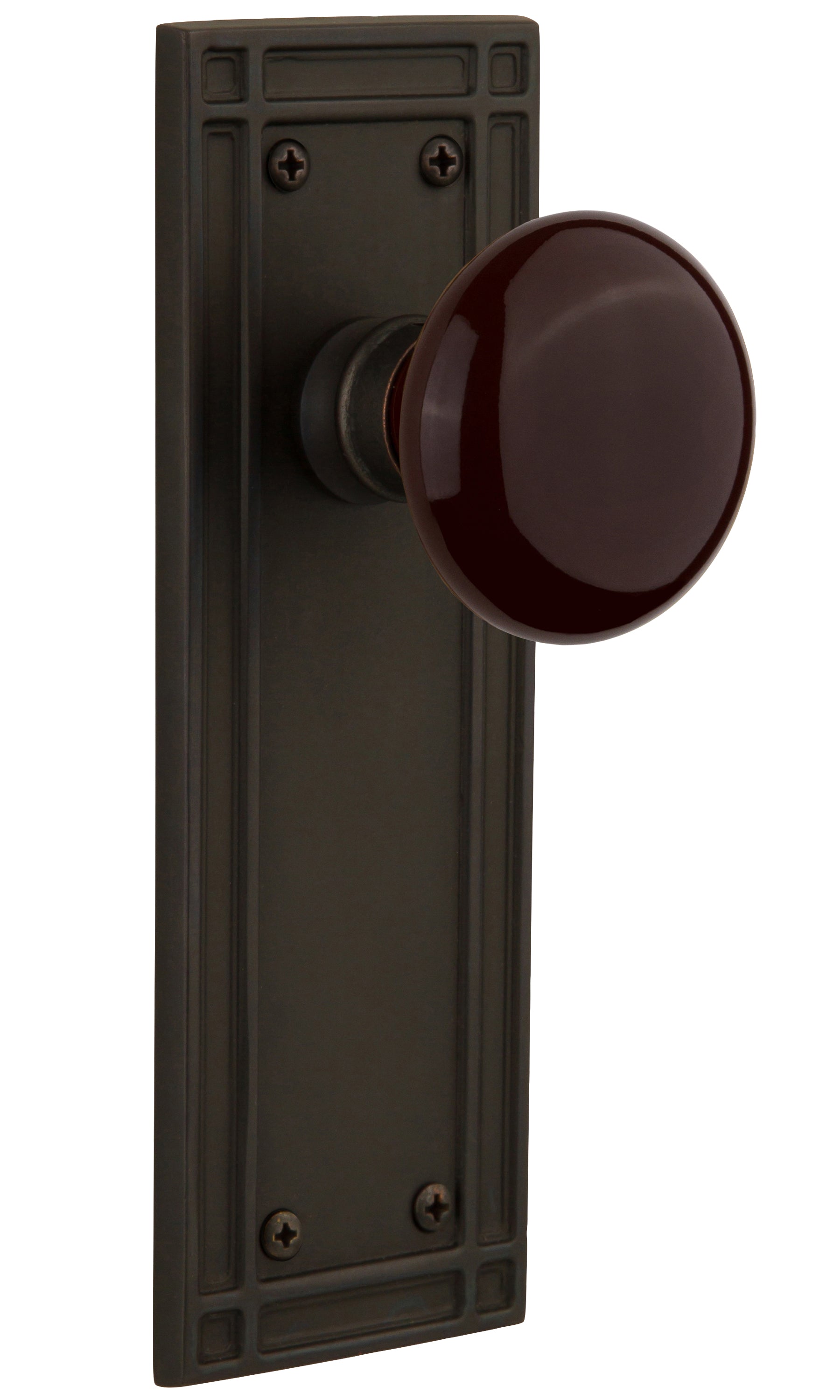 Nostalgic Warehouse Brown Porcelain Knob with Mission Plate - Oil rubbed bronze ( All Mortise Come W/ Keyhole )