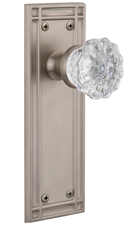 Nostalgic Warehouse Crystal Knob with Mission Plate - Satin Nickel ( All Mortise Come W/ Keyhole )