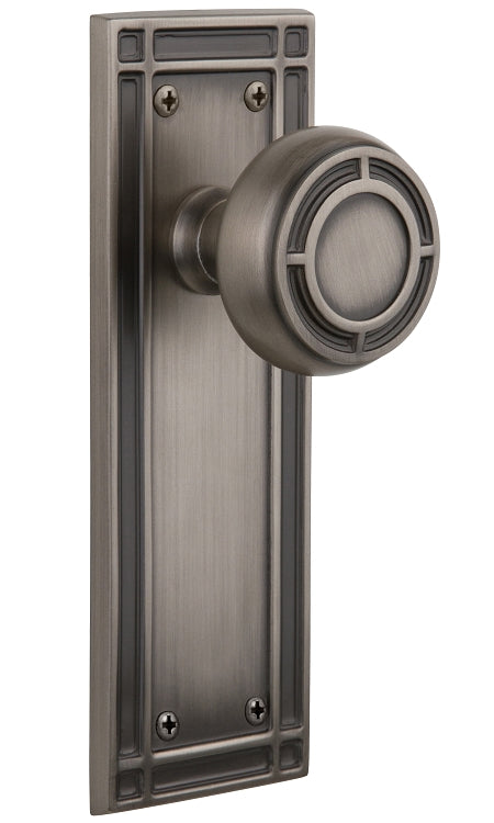 Nostalgic Warehouse Mission Knob with Mission Plate - Antique pewter ( All Mortise Come W/ Keyhole )