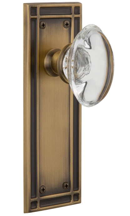 Nostalgic Warehouse Oval Clear Crystal Knob with Mission Plate - Antique brass ( All Mortise Come W/ Keyhole )