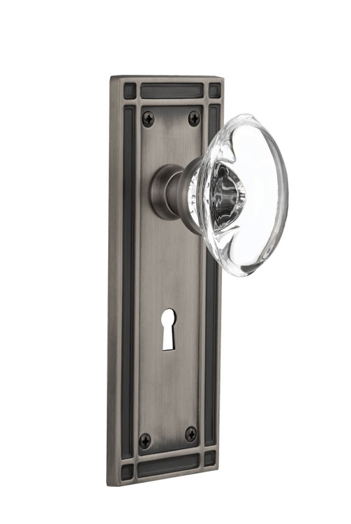 Nostalgic Warehouse Oval Clear Crystal Knob with Mission Plate ( All Mortise Come W/ Keyhole )