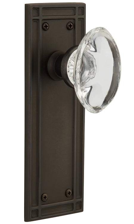 Nostalgic Warehouse Oval Clear Crystal Knob with Mission Plate - Oil rubbed bronze ( All Mortise Come W/ Keyhole )