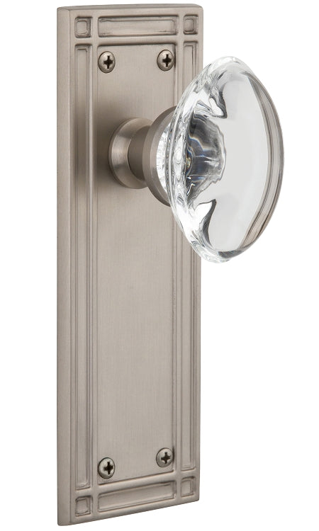 Nostalgic Warehouse Oval Clear Crystal Knob with Mission Plate - Satin nickel ( All Mortise Come W/ Keyhole )