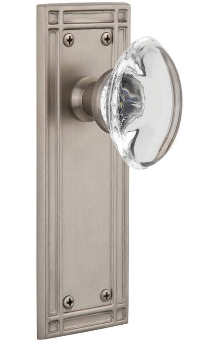 Nostalgic Warehouse Oval Clear Crystal Knob with Mission Plate - Satin nickel ( All Mortise Come W/ Keyhole )