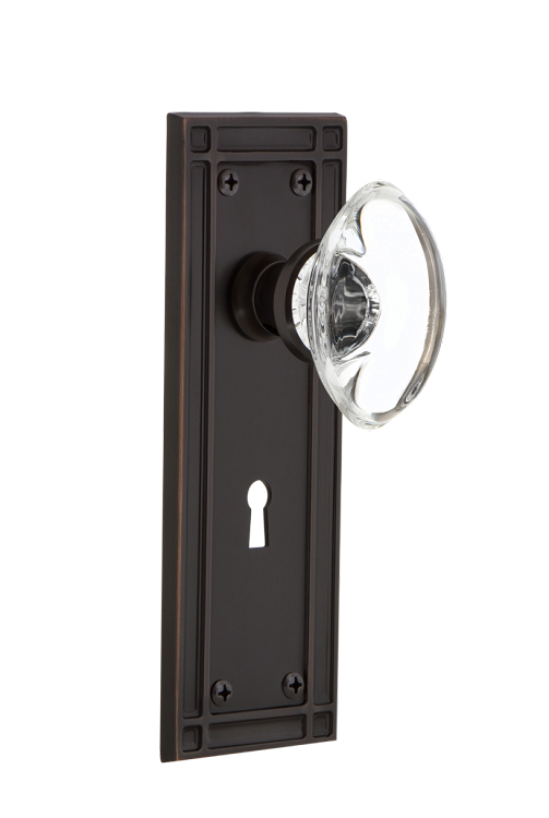 Nostalgic Warehouse Oval Clear Crystal Knob with Mission Plate - Timeless Bronze