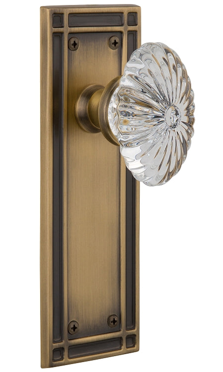 Nostalgic Warehouse Oval Fluted Crystal Knob with Mission Plate - Antique brass ( All Mortise Come W/ Keyhole )
