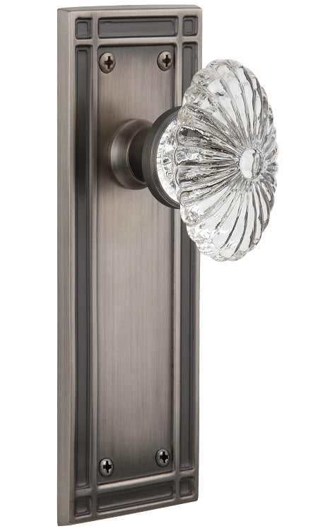 Nostalgic Warehouse Oval Fluted Crystal Knob with Mission Plate - Antique pewter ( All Mortise Come W/ Keyhole )