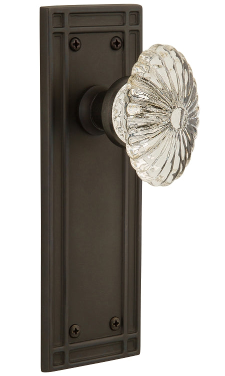 Nostalgic Warehouse Oval Fluted Crystal Knob with Mission Plate - Oil rubbed bronze ( All Mortise Come W/ Keyhole )