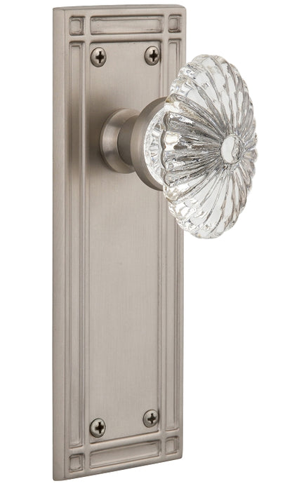 Nostalgic Warehouse Oval Fluted Crystal Knob with Mission Plate - Satin nickel ( All Mortise Come W/ Keyhole )