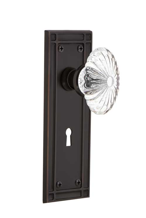 Nostalgic Warehouse Oval Fluted Crystal Knob with Mission Plate - Timeless Bronze
