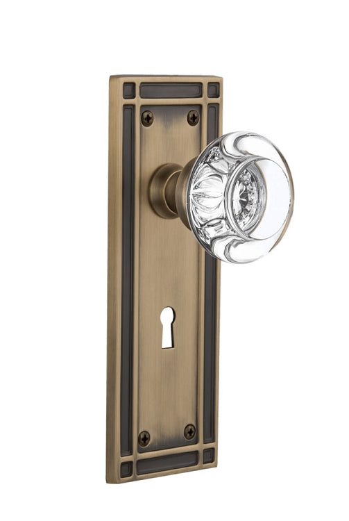 Nostalgic Warehouse Round Clear Crystal Knob with Mission Plate ( All Mortise Come W/ Keyhole )