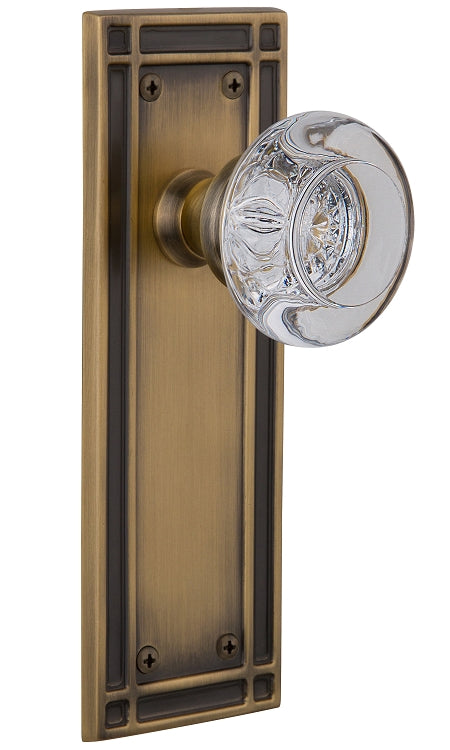 Nostalgic Warehouse Round Clear Crystal Knob with Mission Plate - Antique brass