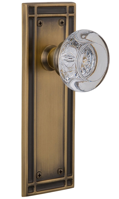 Nostalgic Warehouse Round Clear Crystal Knob with Mission Plate - Antique brass ( All Mortise Come W/ Keyhole )