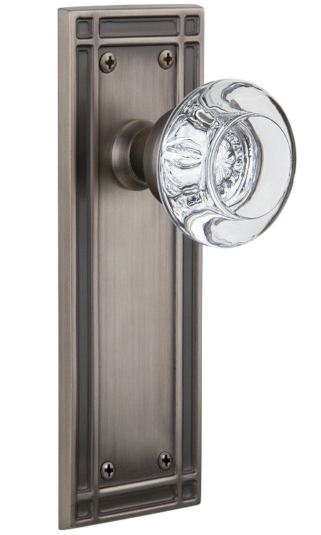 Nostalgic Warehouse Round Clear Crystal Knob with Mission Plate - Antique pewter ( All Mortise Come W/ Keyhole )
