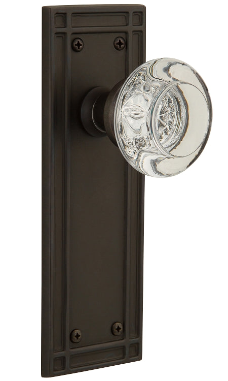 Nostalgic Warehouse Round Clear Crystal Knob with Mission Plate - Oil rubbed bronze ( All Mortise Come W/ Keyhole )