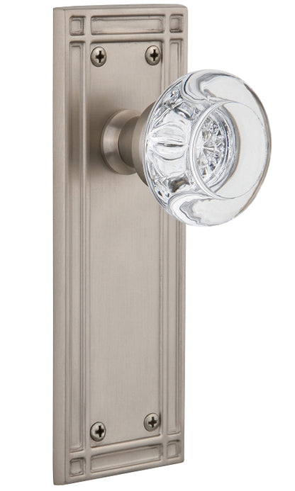 Nostalgic Warehouse Round Clear Crystal Knob with Mission Plate - Satin nickel ( All Mortise Come W/ Keyhole )