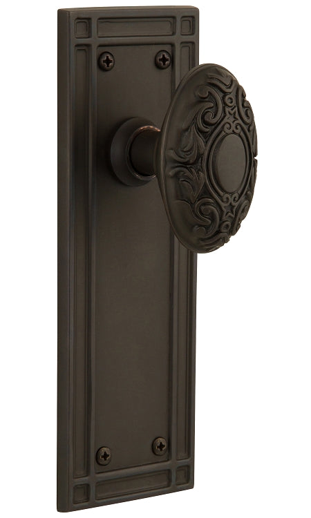 Nostalgic Warehouse Victorian Knob with Mission Plate - Oil rubbed bronze ( All Mortise Come W/ Keyhole )