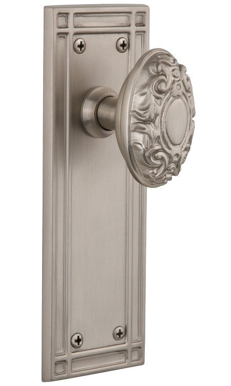Nostalgic Warehouse Victorian Knob with Mission Plate - Satin nickel ( All Mortise Come W/ Keyhole )