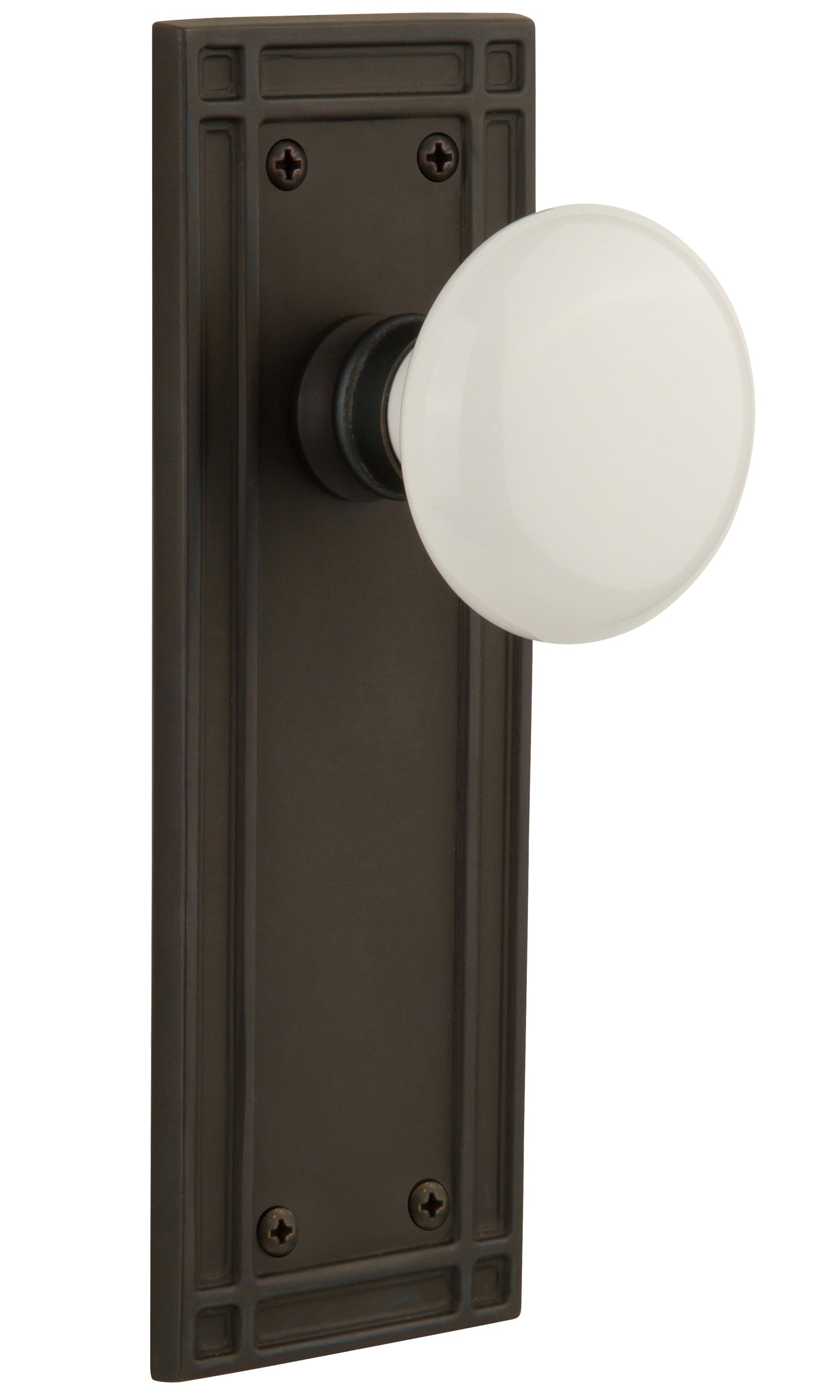 Nostalgic Warehouse White Porcelain Knob with Mission Plate - Oil rubbed bronze ( All Mortise Come W/ Keyhole )