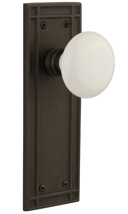 Nostalgic Warehouse White Porcelain Knob with Mission Plate - Oil rubbed bronze ( All Mortise Come W/ Keyhole )