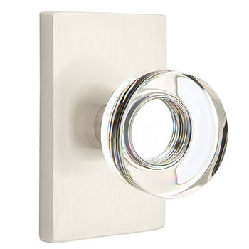 Emtek Disc Crystal Knob with Rectangular Rosette - Satin Nickel