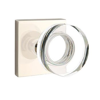 Emtek Disc Crystal Knob with Square Rosette - Polished Nickel