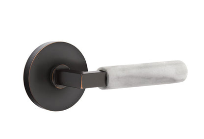 Emtek L-Square White Marble Door Lever with Disk Rosette