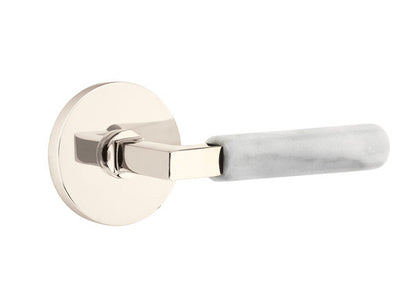 Emtek L-Square White Marble Door Lever with Disk Rosette