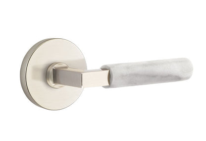 Emtek L-Square White Marble Door Lever with Disk Rosette