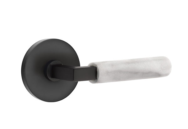 Emtek L-Square White Marble Door Lever with Disk Rosette