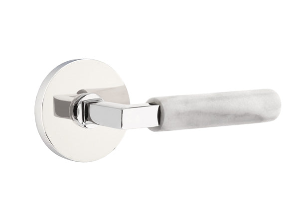 Emtek L-Square White Marble Door Lever with Disk Rosette