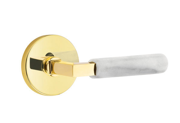 Emtek L-Square White Marble Door Lever with Disk Rosette