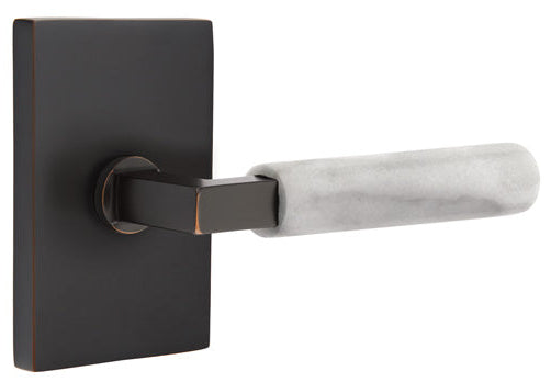 Emtek L-Square White Marble Grip Lever with Rectangular Rosette with Oil Rubbed Bronze Finish