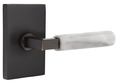 Emtek L-Square White Marble Grip Lever with Rectangular Rosette with Oil Rubbed Bronze Finish