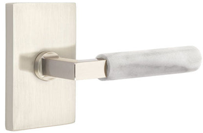 Emtek L-Square White Marble Grip Lever with Rectangular Rosette with Satin Nickel Finish