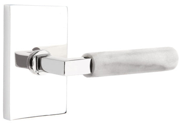 Emtek L-Square White Marble Grip Lever with Rectangular Rosette with Polished Chrome Finish