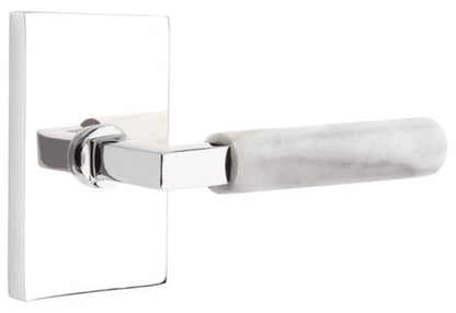 Emtek L-Square White Marble Grip Lever with Rectangular Rosette with Polished Chrome Finish