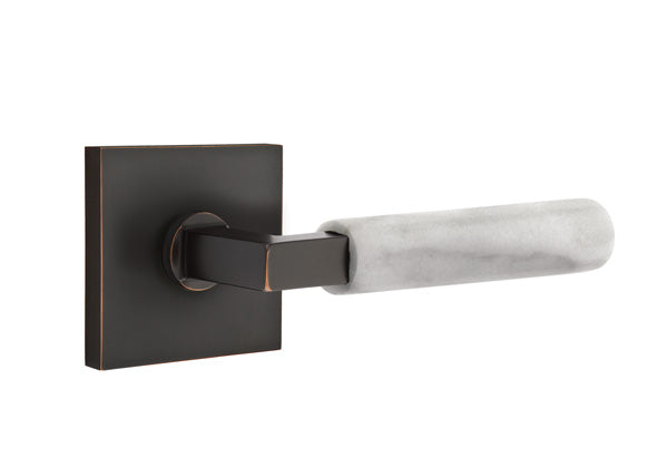 Emtek L-Square White Marble Door Lever with Square Rosette