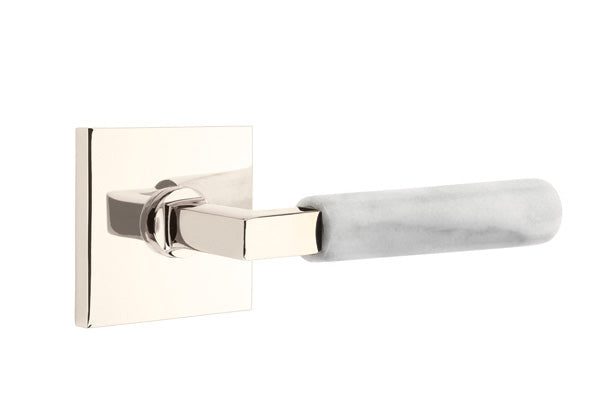 Emtek L-Square White Marble Door Lever with Square Rosette