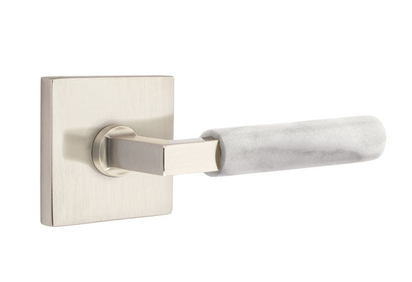 Emtek L-Square White Marble Door Lever with Square Rosette